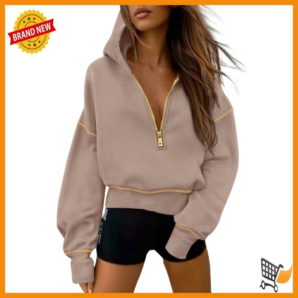 Cozy Fleece-Lined Half Zip Cropped Hoodie Pullover Women's Winter Sweatshirt